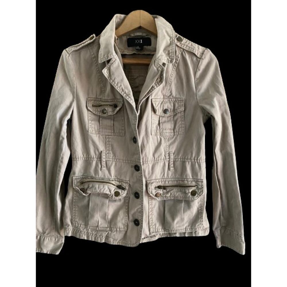 Beige Buttoned Up Utility Jacket Sz L